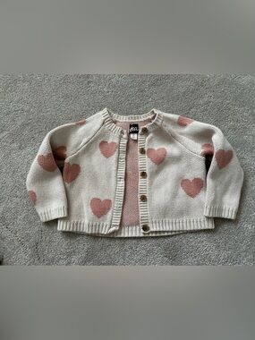 Tea Collection Cream Cardigan with Pink Heart Motif